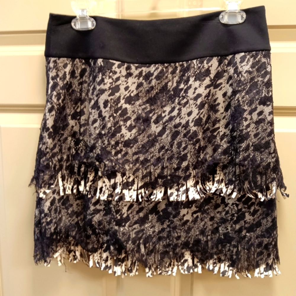 Ann Taylor Black Lace Overlay Tiered Skirt - size 4
